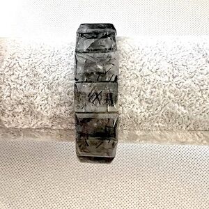 Black Rutile Quartz Crystal Bracelet. More beautiful in person! Medium w…
